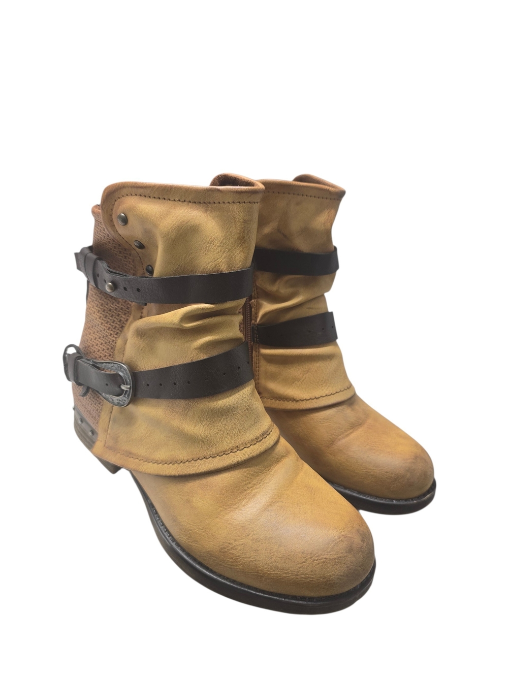 Vintage SDS Women’s Tan Leather Ankle Boots with Buckle Straps Size EU 37